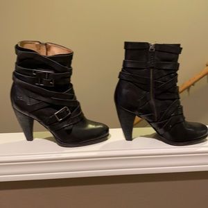 Frye black heeled booties.